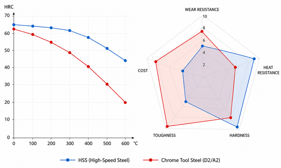 HSS vs chrome tool steel comparison chart
